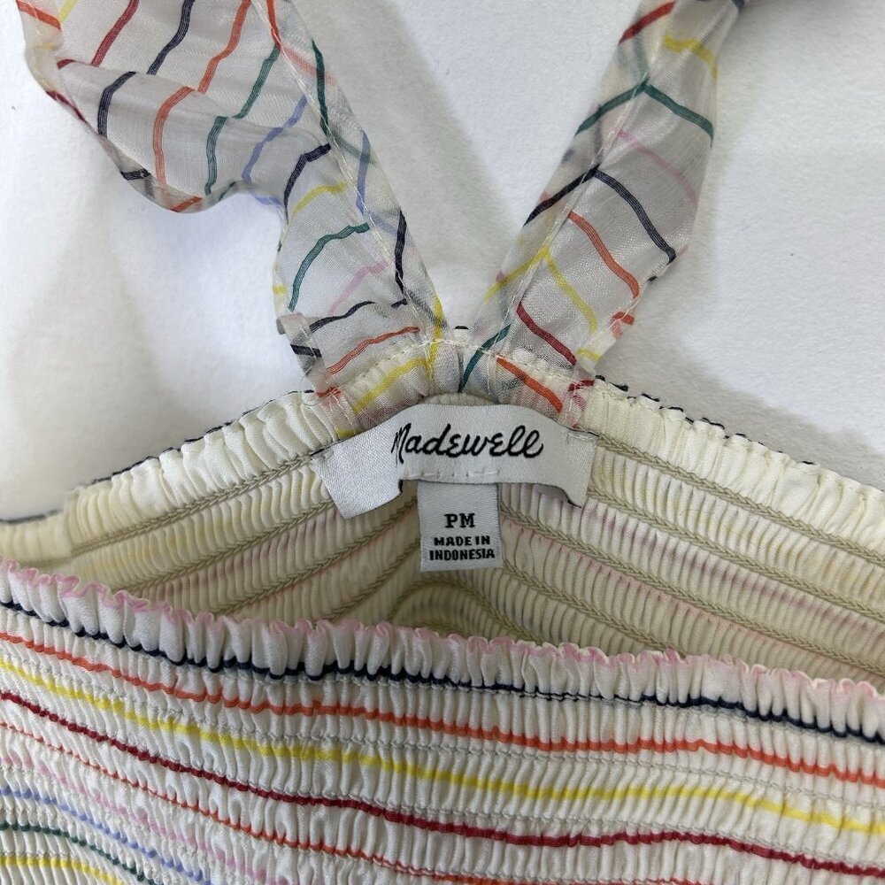 Madewell Smocked Rainbow Stripe Midi Dress Women’s Size Medium Petite PM - Picture 3 of 9